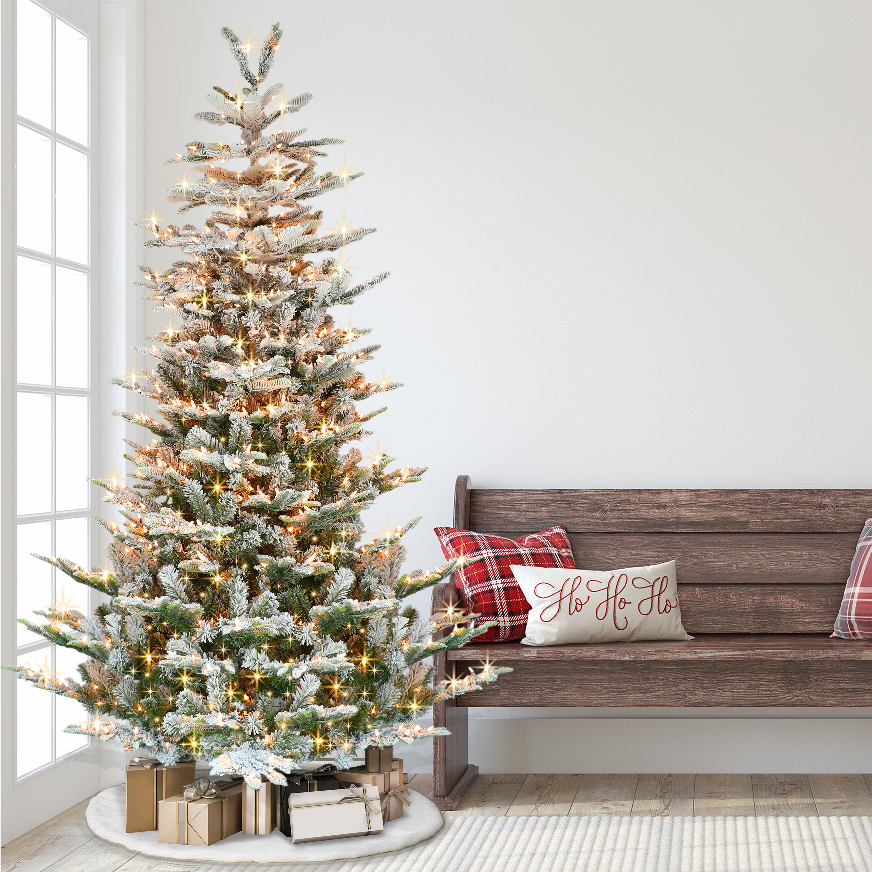 7.5ft Pre-Lit Flocked Aspen Fir Tree